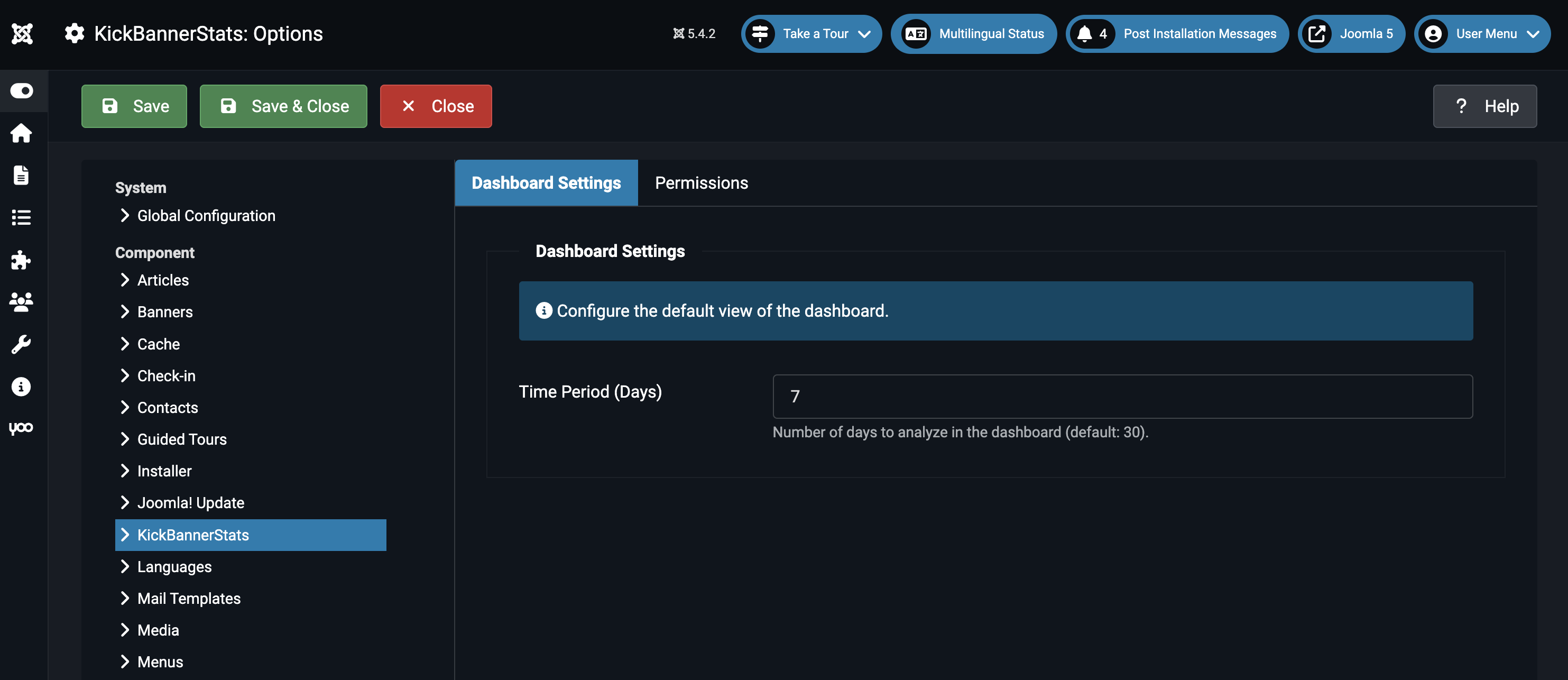 KickBannerStats Optionen