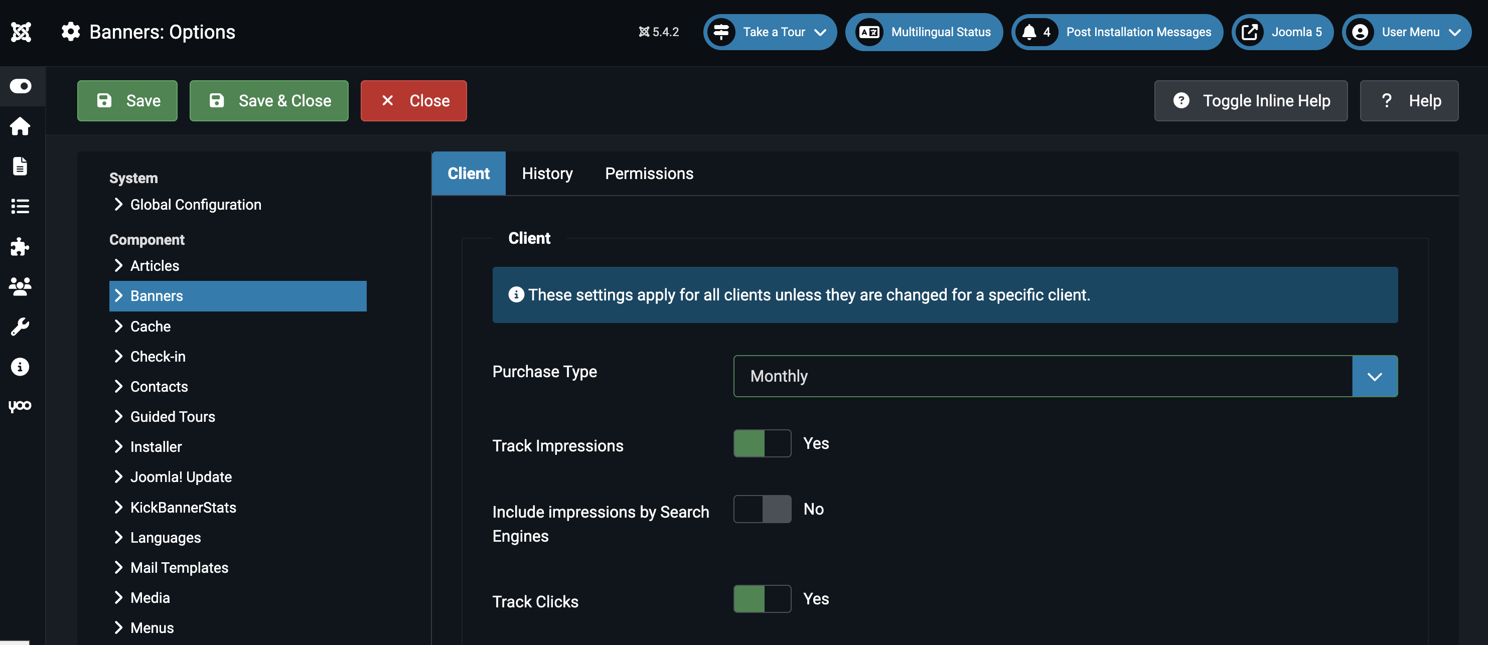 Joomla Banner Optionen
