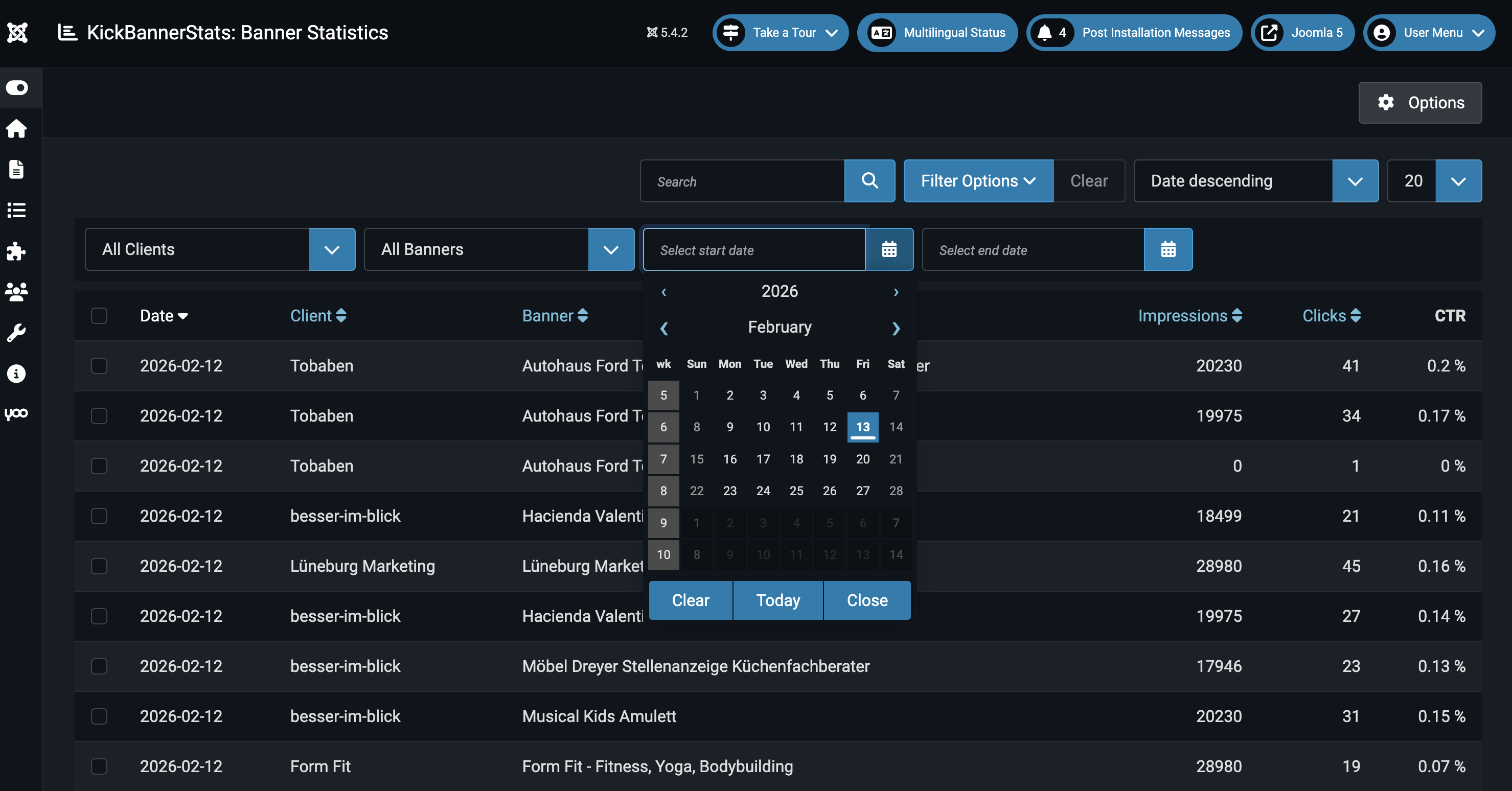 Statistik Liste mit Filtern